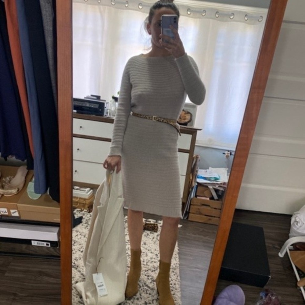 Zara Knit Angora Wool Sweater Midi Dress in Oatmeal size Large